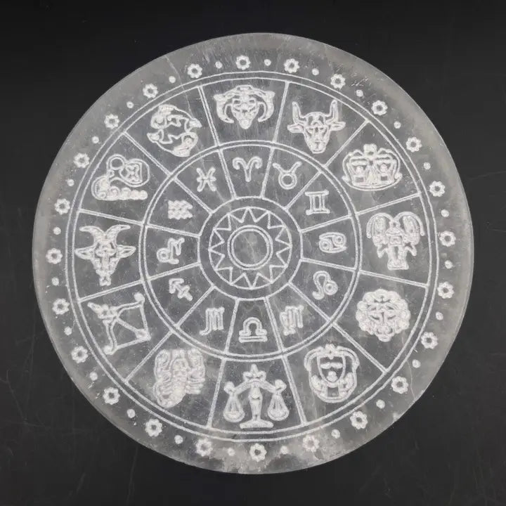 Plaque Sélénite Signes Astrologiques – Purification & Rechargement