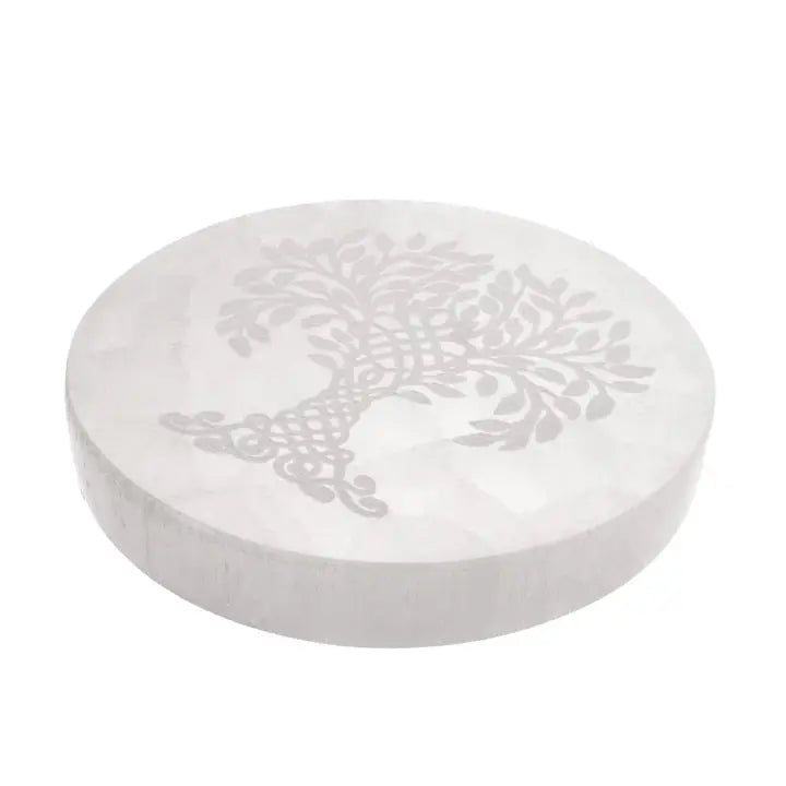 Plaque de Rechargement en Sélénite – Arbre de Vie 10 cm