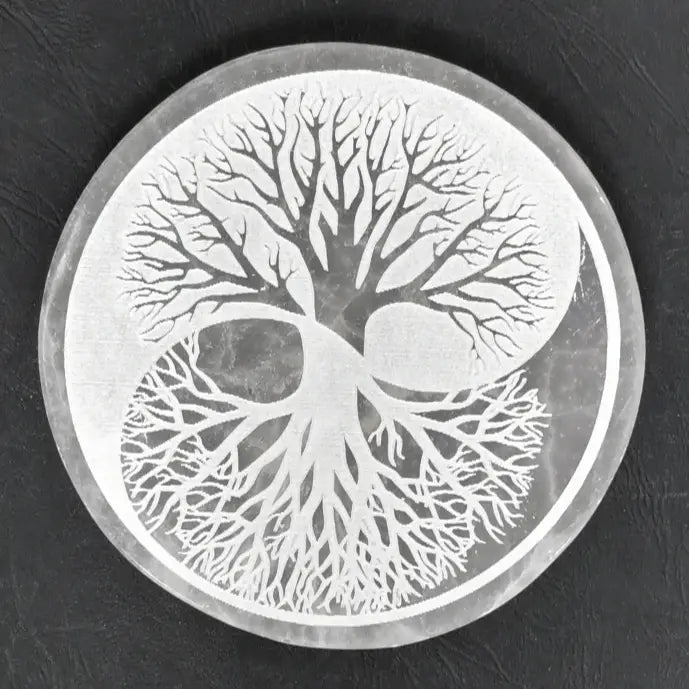 Plaque de Rechargement Yin Yang Arbre de Vie en Sélénite – 10 cm