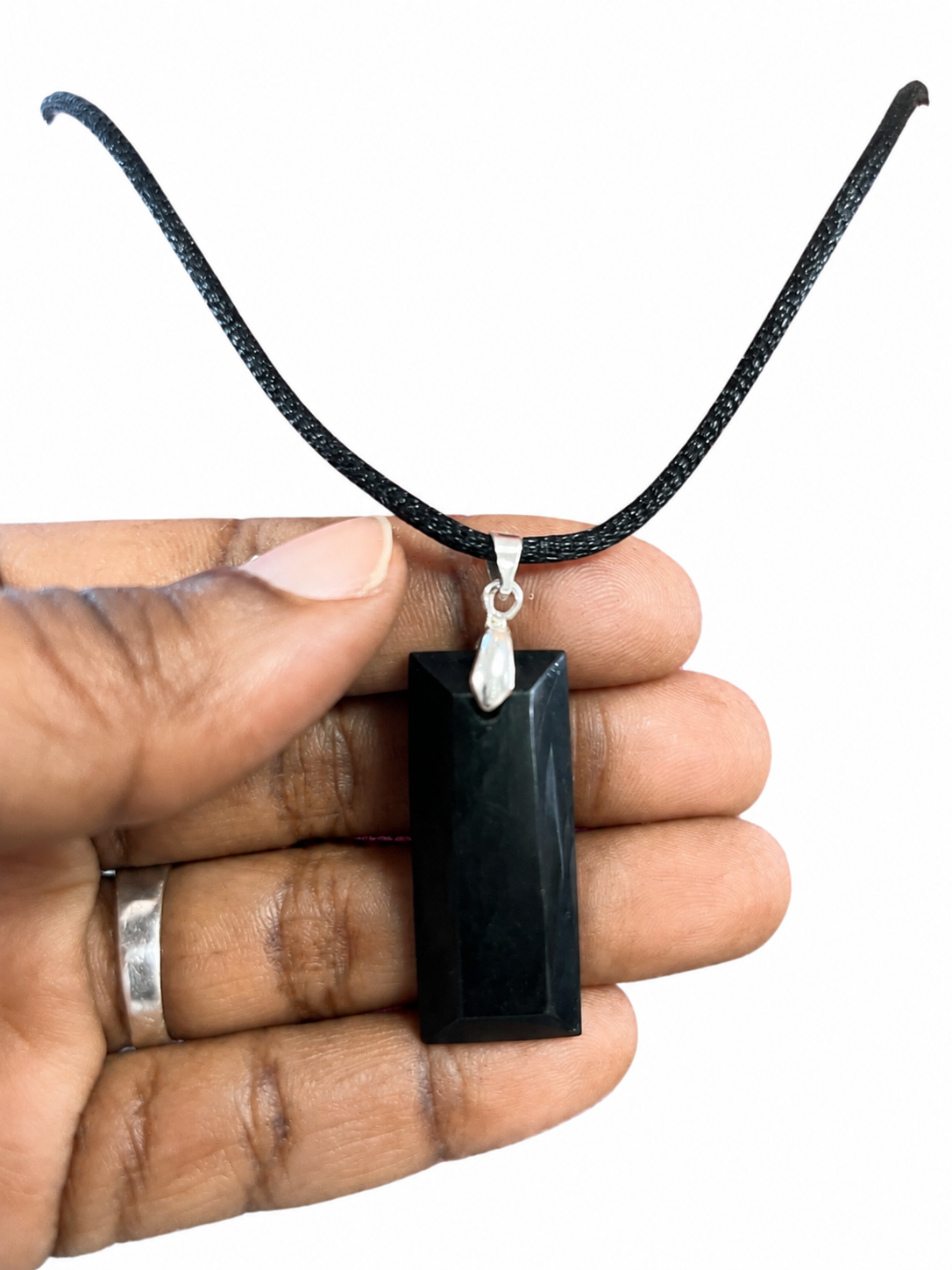 🖤 Pendentif en Tourmaline noire naturelle – Forme rectangulaire polie – Pièce unique