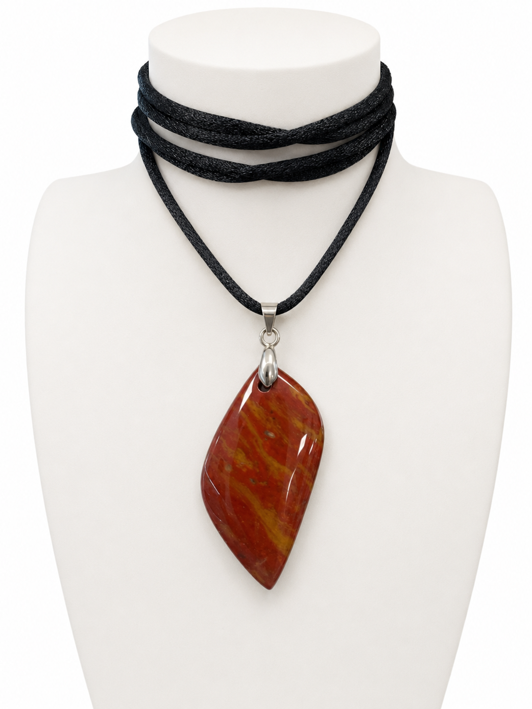 🍂 Pendentif Jaspe Rouge & Jaune – Forme feuille – Pièce unique