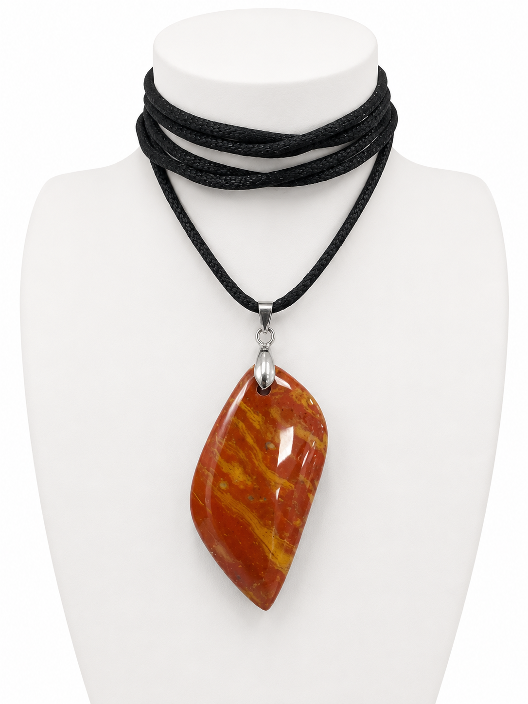🍂 Pendentif Jaspe Rouge & Jaune – Forme feuille – Pièce unique