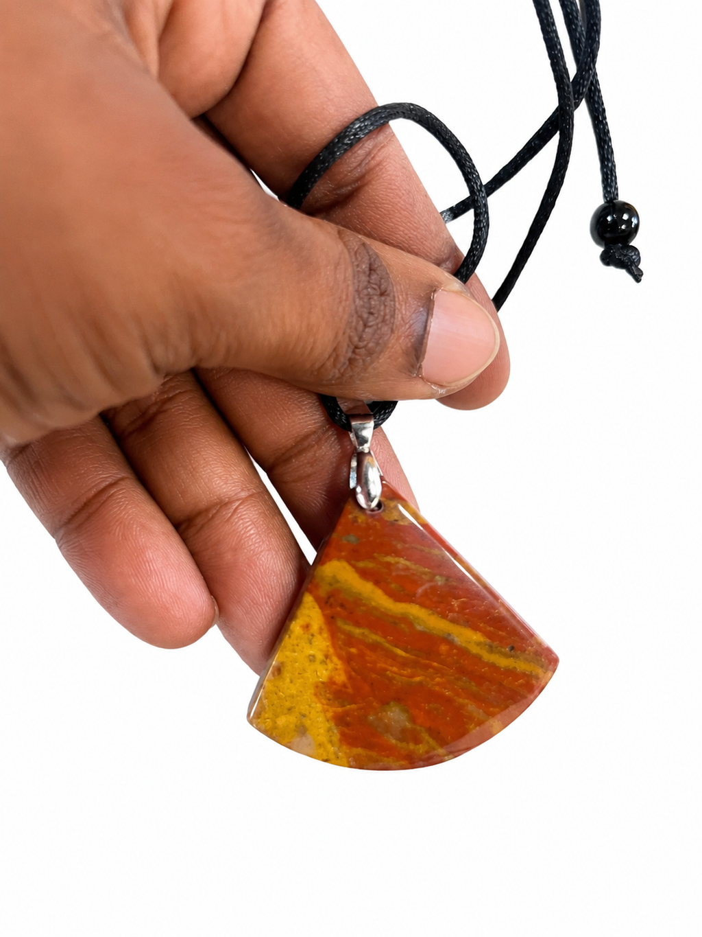 🍂 Pendentif Jaspe Rouge & Jaune – Forme éventail – Pièce unique