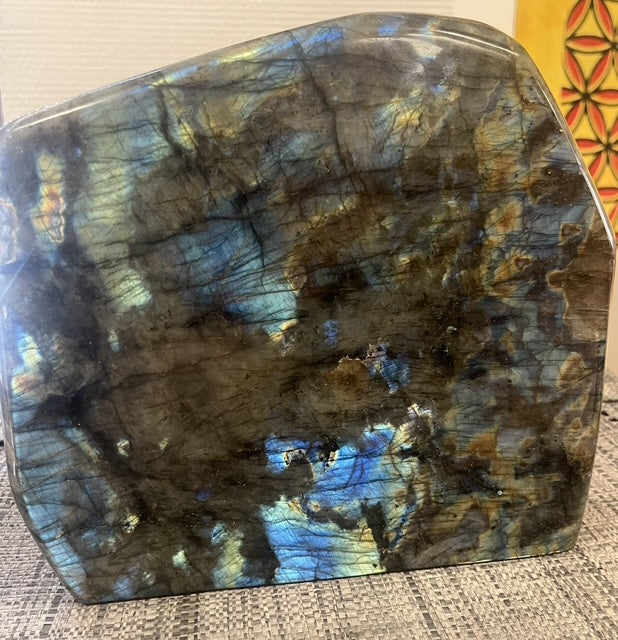 Labradorite forme libre – Grande pièce de collection – Reflets bleus & dorés ✨